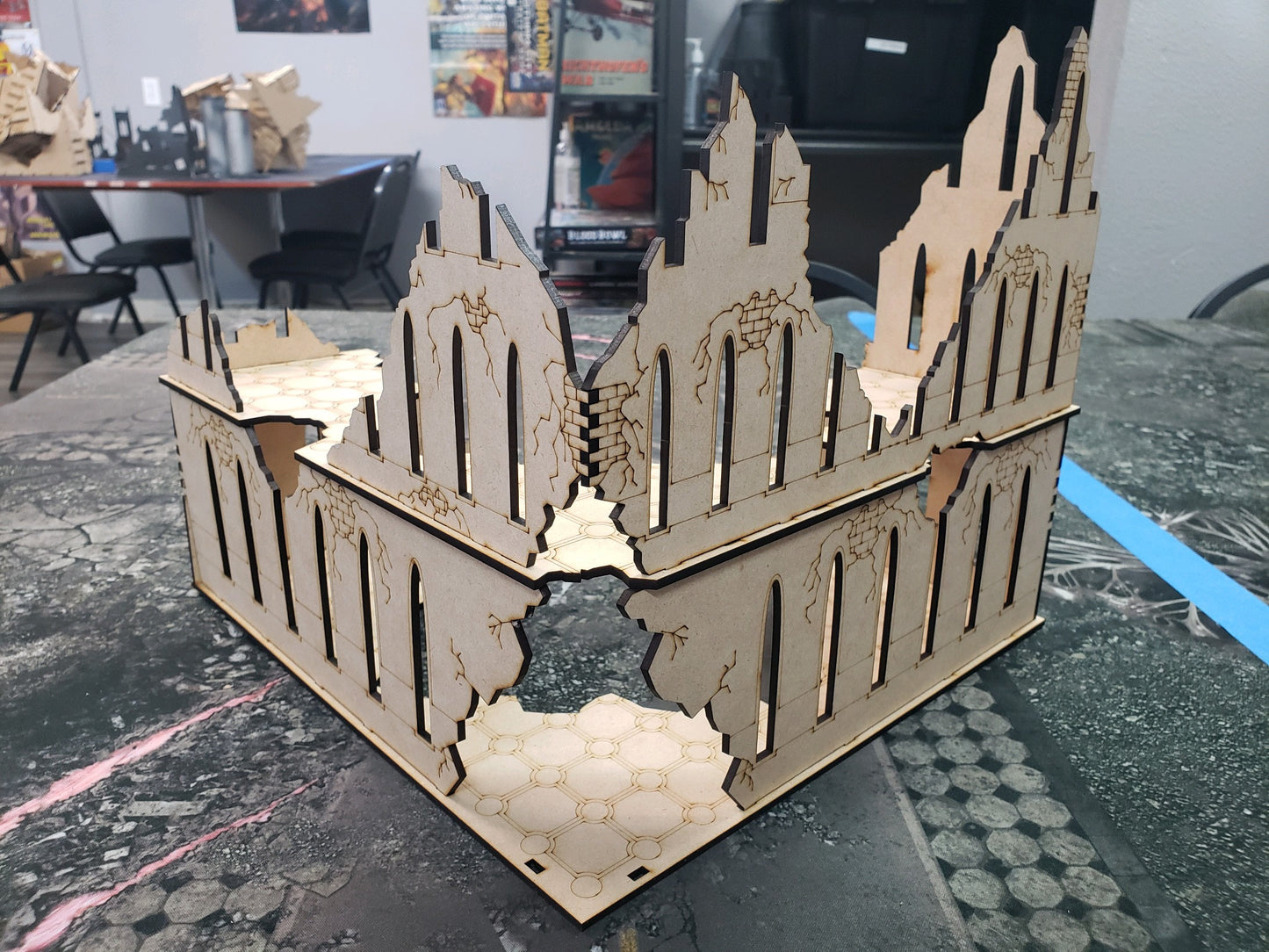 Grim Ruins GR05 - Centerpiece Building with Demolished Corners for Tabletop Warfare - Blacksheep Industries Laser & Design