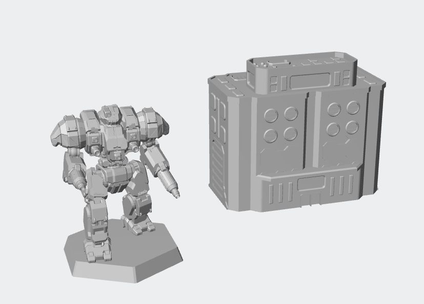 BattleMech and Sci-Fi Terrain 3D Render – Tactical Miniature and Modular Building for Tabletop Gaming
