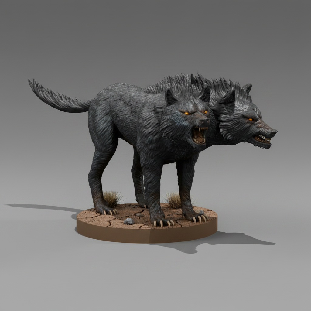 Death Dog RPG Miniature | D&D Pathfinder Two-Headed Hound | Blacksheep Industries