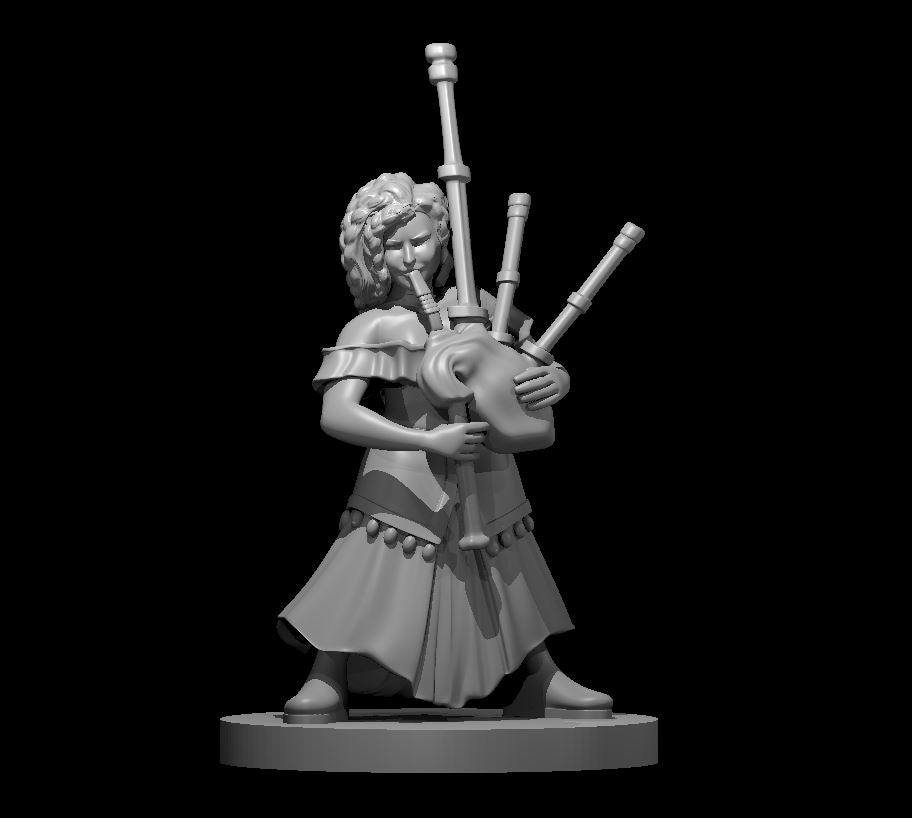 Dwarf Female Bard (Bagpipes) – RPG Miniature for Dungeons & Dragons, Pathfinder, and Tabletop RPGs - Blacksheep Industries