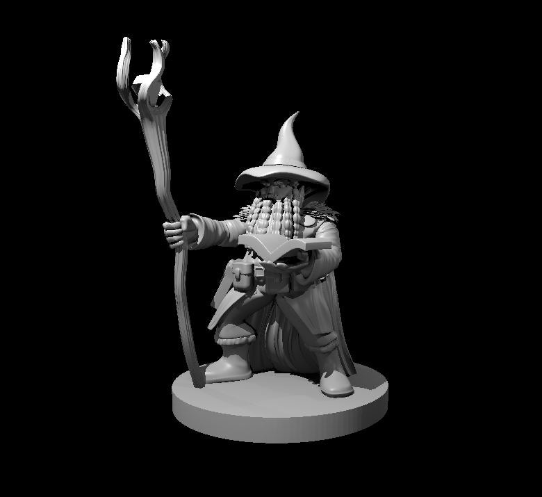 Dwarf Male Wizard (Arcane Staff & Spellbook) – RPG Miniature for Dungeons & Dragons, Pathfinder, and Tabletop RPGs