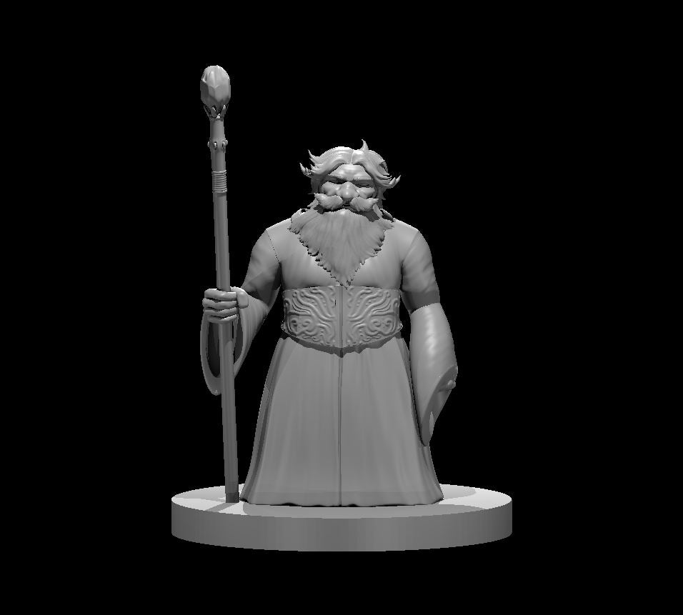 Dwarf Male Wizard (Orb Staff) – RPG Miniature for Dungeons & Dragons, Pathfinder, and Tabletop RPGs