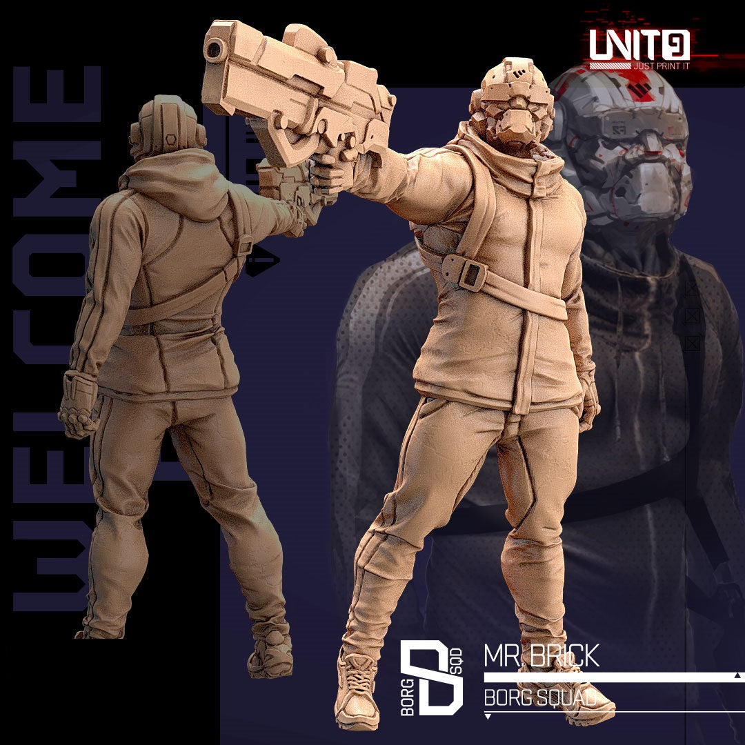 Borg Squad – Mr. Brick – Unit9 Resin Miniature | Cyberpunk Heavy Enforcer