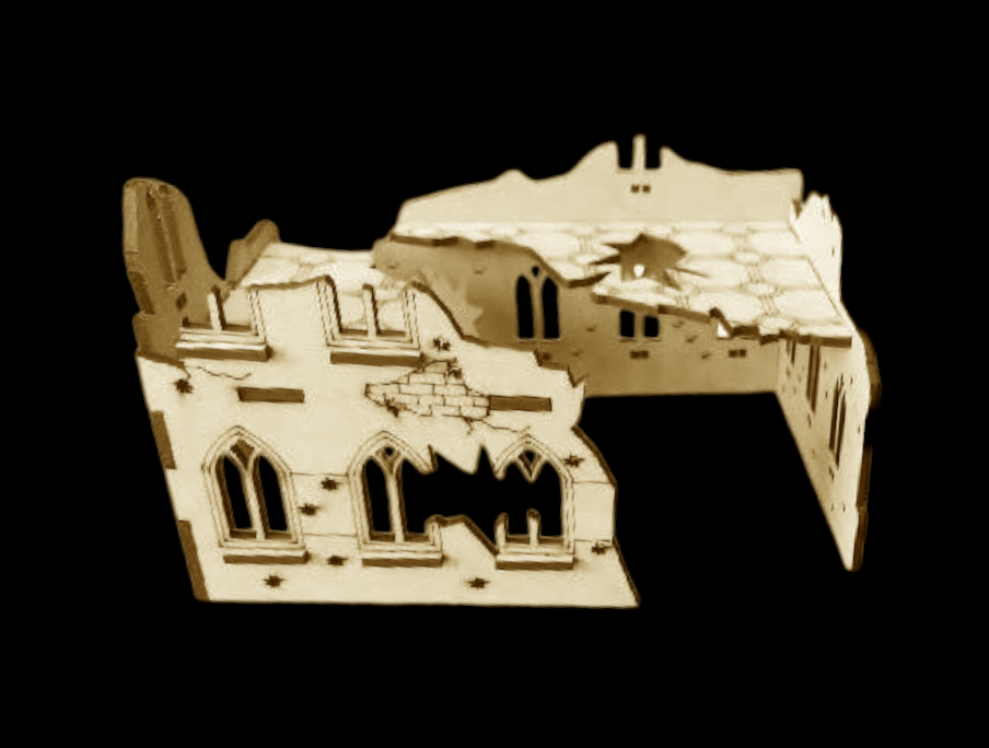 Small 1-Level Corner Building – Destroyed City Series