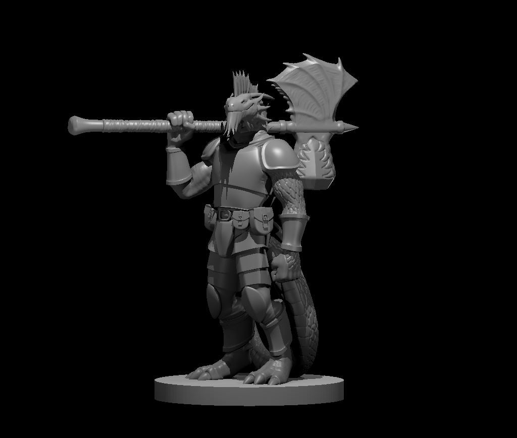 Silver Dragonborn War Cleric (Axe–Maul Combo) – RPG Miniature for Dungeons & Dragons, Pathfinder, and Tabletop RPGs