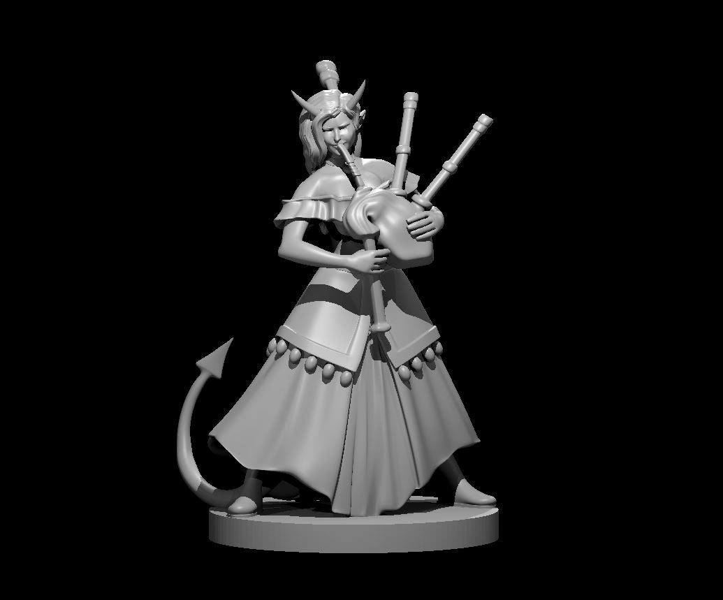 Tiefling Female Bard (Bagpipes) – RPG Miniature for Dungeons & Dragons, Pathfinder, and Tabletop RPGs - Blacksheep Industries