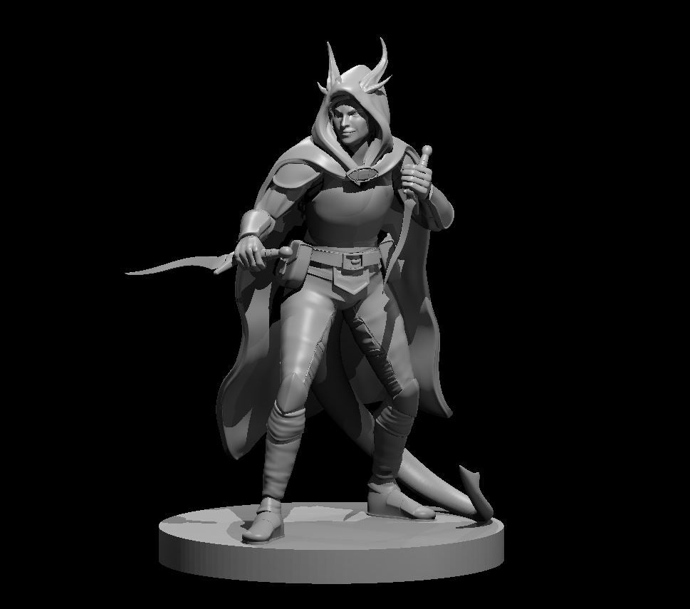 Tiefling Female Rogue (Dual Daggers) – RPG Miniature for Dungeons & Dragons, Pathfinder, and Tabletop RPGs