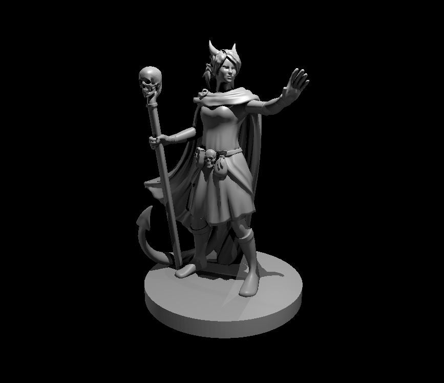 Tiefling Female Warlock (Staff) – RPG Miniature for Dungeons & Dragons, Pathfinder, and Tabletop RPGs