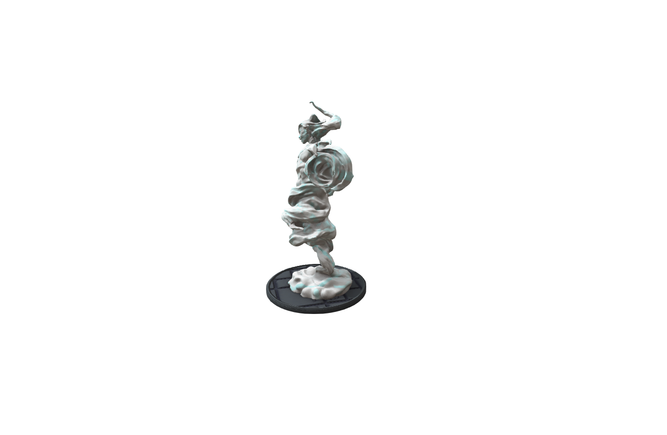 Side view of the Air Elemental miniature, emphasizing its ethereal and flowing form, perfect for D&D and Pathfinder campaigns.