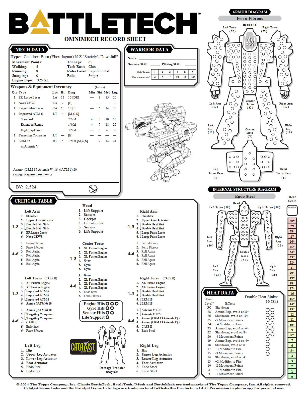 Ebon Jaguar (EBJ) – BattleTech Miniature Resin Printed Model | Clan Heavy OmniMech