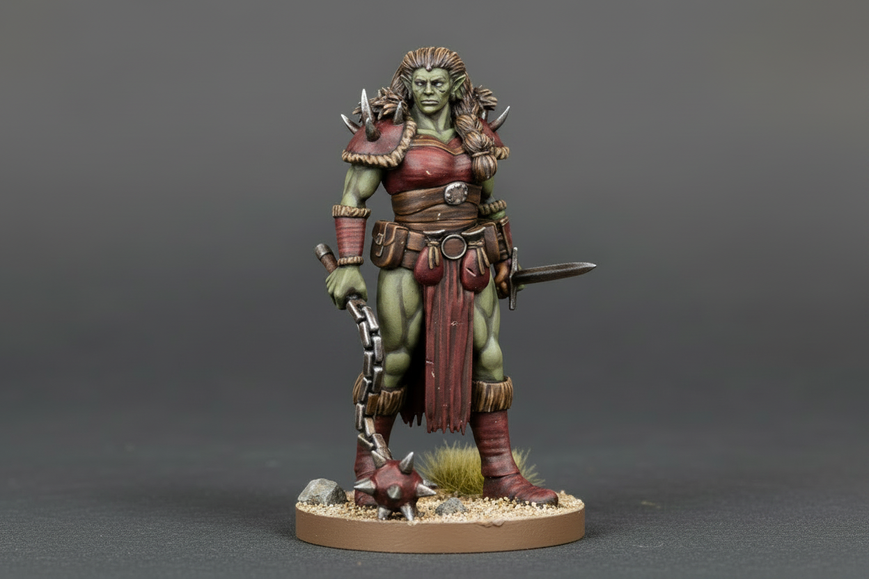 Half-Orc Female Barbarian (Dual Weapon) Miniature – RPG Miniature for Dungeons & Dragons, Pathfinder, and Tabletop RPGs