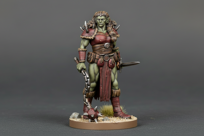 Half-Orc Female Barbarian (Dual Weapon) Miniature – RPG Miniature for Dungeons & Dragons, Pathfinder, and Tabletop RPGs