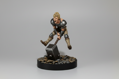 Halfling Male Barbarian Slamming Hammer Miniature – RPG Miniature for Dungeons & Dragons, Pathfinder, and Tabletop RPGs