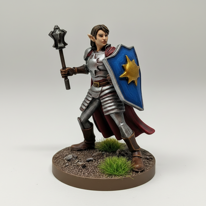 Elf Female Light Cleric (Mace & Shield) – RPG Miniature for Dungeons & Dragons, Pathfinder, and Tabletop RPGs