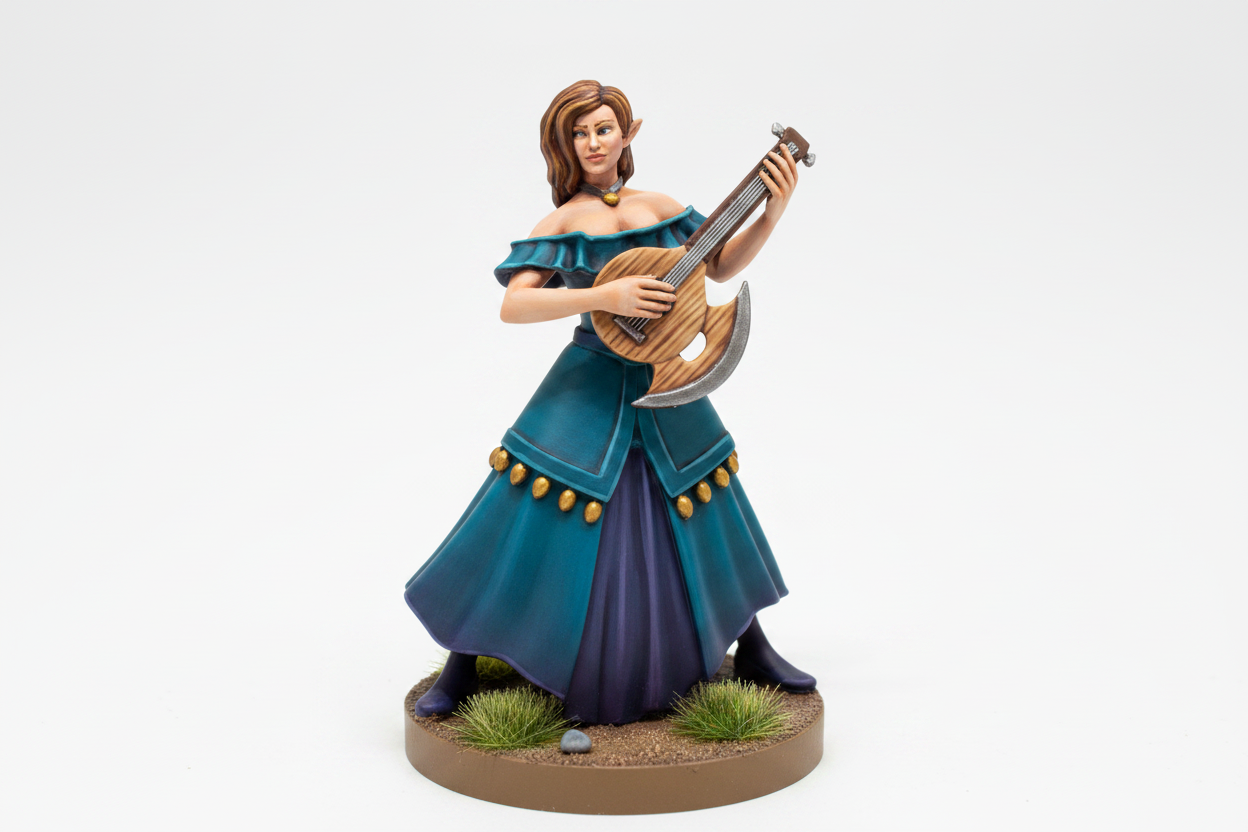 Elf Female Bard (Battle-Axe Lute) – RPG Miniature for Dungeons & Dragons, Pathfinder, and Tabletop RPGs