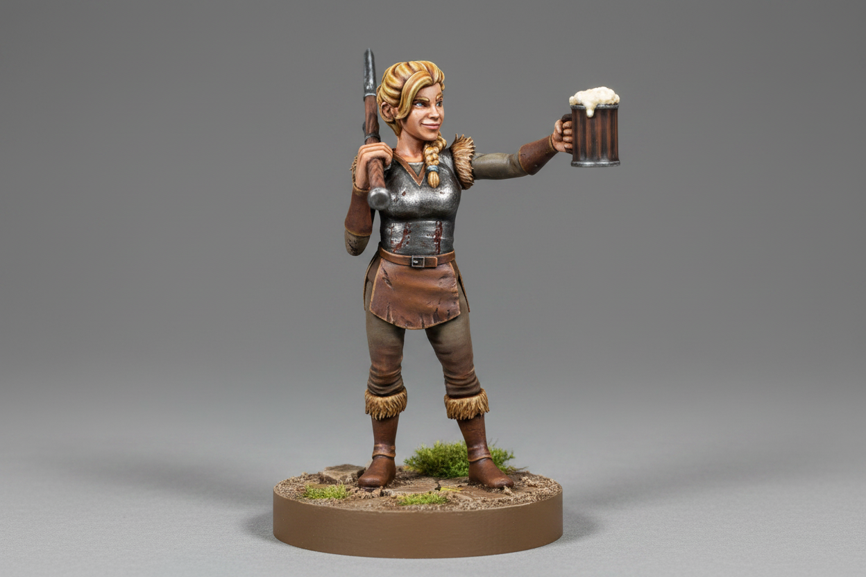 Halfling Female Barbarian Miniature – RPG Miniature for Dungeons & Dragons, Pathfinder, and Tabletop RPGs