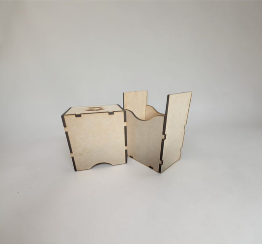 60 card MDF deck box with sliding lid and thumb cutout fully assembled by Blacksheep Industries natural unprimed finish