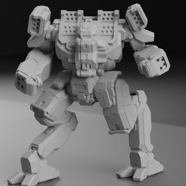 3D render of the Arctic Wolf ARW-Prime BattleMech featuring detailed design and missile pod loadout for BattleTech.