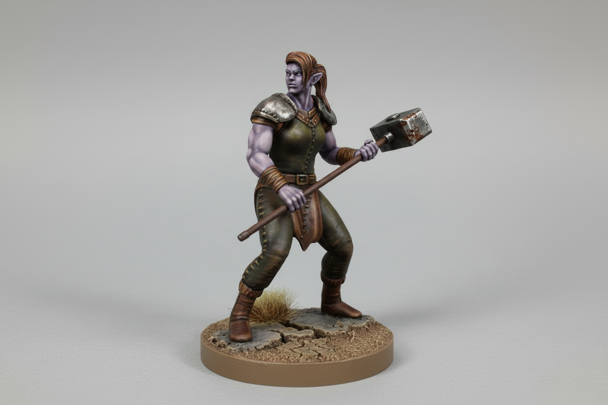 Half-Orc Female Barbarian Miniature – RPG Miniature for Dungeons & Dragons, Pathfinder, and Tabletop RPGs