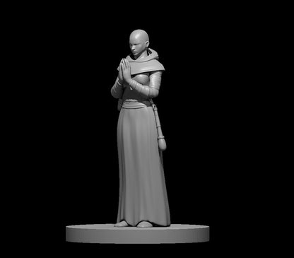 Female Acolyte 28mm resin miniature in peaceful unarmed pose designed by MZ4250 and printed by Blacksheep Industries unpainted