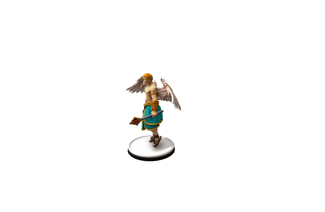 Side view of the Angel Deva Miniature for D&D and tabletop RPGs, featuring intricate wings, golden accents, and a 50mm base.