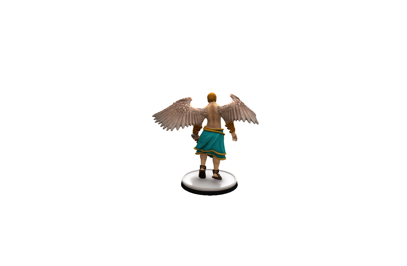 Back view of the Angel Deva Miniature for D&D and tabletop RPGs, showcasing detailed feathered wings and flowing garments.