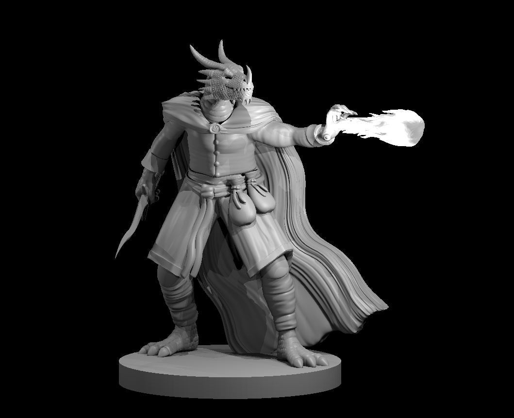 Dragonborn Male Sorcerer (Dagger & Fireball) – RPG Miniature for Dungeons & Dragons, Pathfinder, and Tabletop RPGs