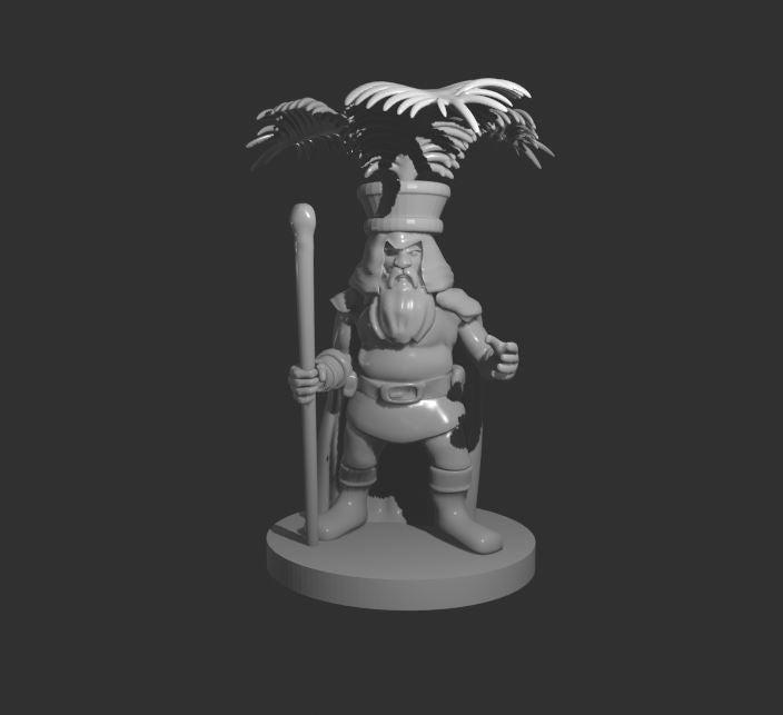 Dwarf Male Druid (Fern Hat & Staff) – RPG Miniature for Dungeons & Dragons, Pathfinder, and Tabletop RPGs