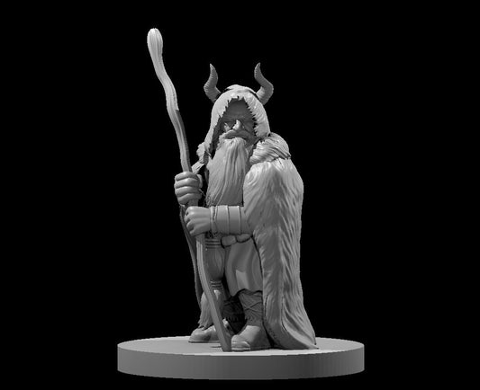 Dwarf Male Druid (Horned Cloak & Staff) – RPG Miniature for Dungeons & Dragons, Pathfinder, and Tabletop RPGs