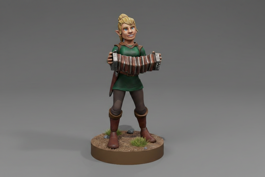 Gnome Female Bard (Accordian) – RPG Miniature for Dungeons & Dragons, Pathfinder, and Tabletop RPGs
