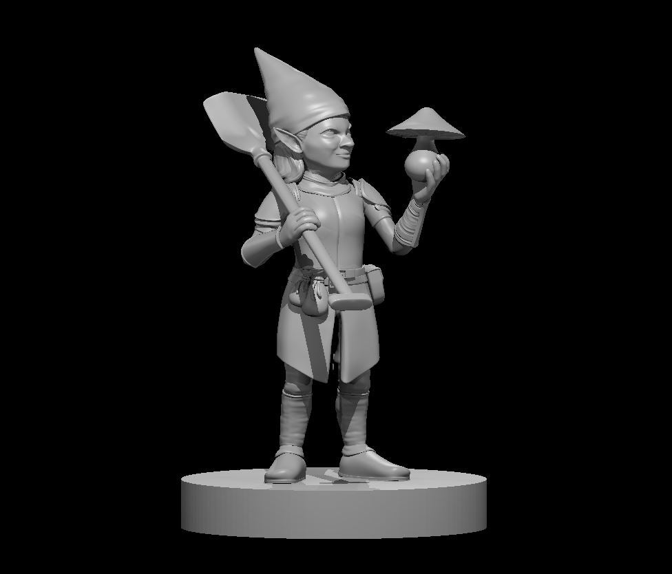 Gnome Female Grave Cleric (Spade) – RPG Miniature for Dungeons & Dragons, Pathfinder, and Tabletop RPGs