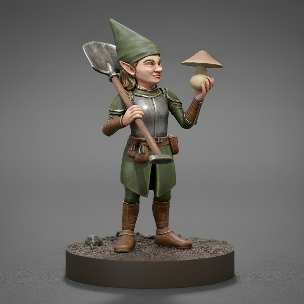 Gnome Female Grave Cleric (Spade) – RPG Miniature for Dungeons & Dragons, Pathfinder, and Tabletop RPGs