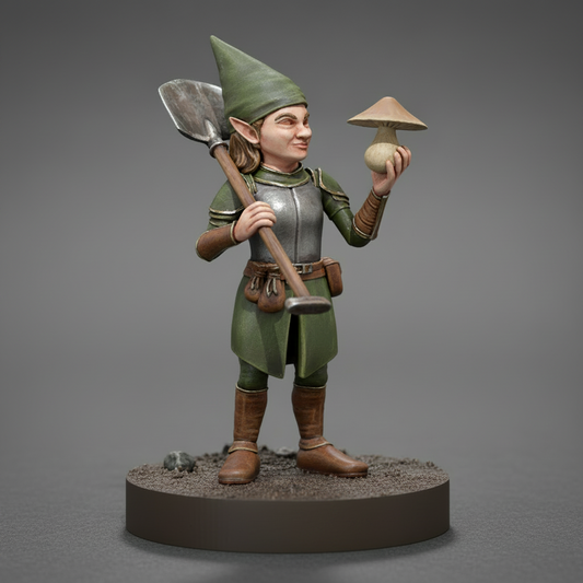 Gnome Female Grave Cleric (Spade) – RPG Miniature for Dungeons & Dragons, Pathfinder, and Tabletop RPGs