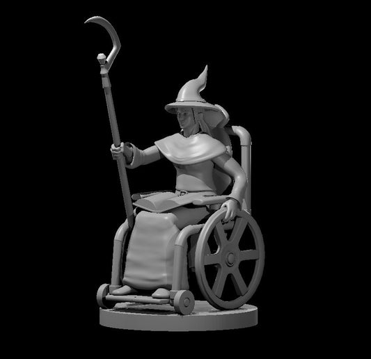 Human Female Wizard in Wheelchair (Staff) – RPG Miniature for Dungeons & Dragons, Pathfinder, and Tabletop RPGs