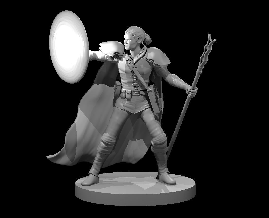 Human Male Abjurer Wizard (Shield Spell & Staff) – RPG Miniature for Dungeons & Dragons, Pathfinder, and Tabletop RPGs