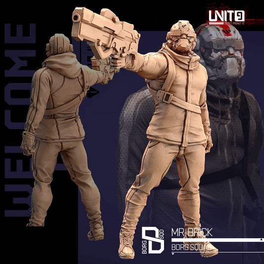 Borg Squad – Mr. Brick – Unit9 Resin Miniature | Cyberpunk Heavy Enforcer