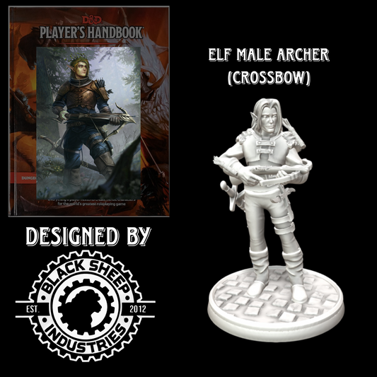 Elf Male Archer Miniature (Crossbow) for Dungeons & Dragons, Pathfinder, and Tabletop RPGs