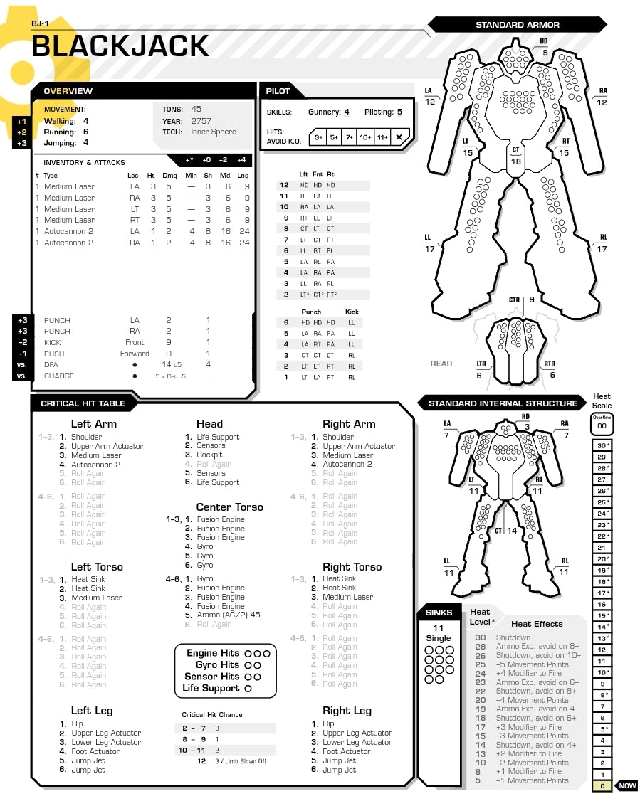 BJ-A Blackjack "Arrow" BattleTech Miniature