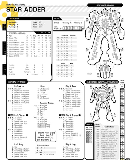 Blood Asp Prime (Star Adder) BattleTech Miniature