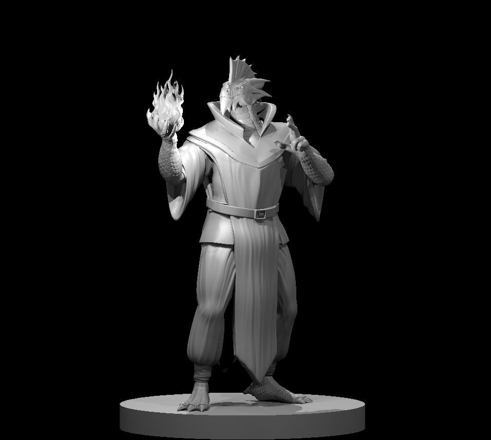 Silver Dragonborn Male Sorcerer (Fireball) – RPG Miniature for Dungeons & Dragons, Pathfinder, and Tabletop RPGs