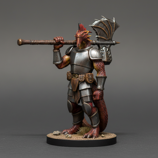 Silver Dragonborn War Cleric (Axe–Maul Combo) – RPG Miniature for Dungeons & Dragons, Pathfinder, and Tabletop RPGs
