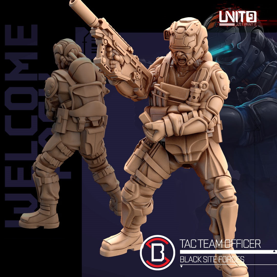 Black Site Forces – TacTeam Officer – Unit9 Resin Miniature | Cyberpunk Leader Model