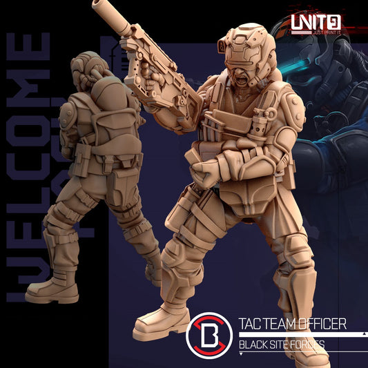 Black Site Forces – TacTeam Officer – Unit9 Resin Miniature | Cyberpunk Leader Model