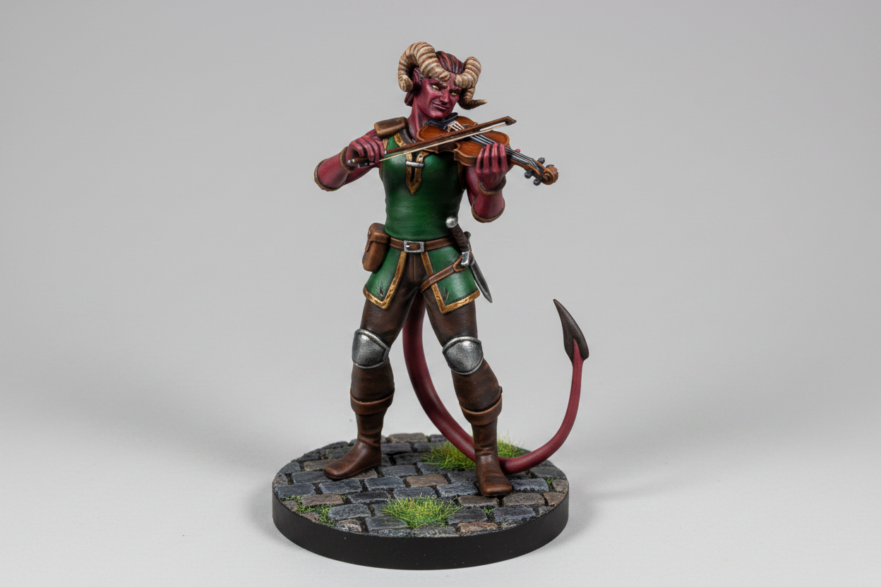 Tiefling Male Bard (Fiddle) – RPG Miniature for Dungeons & Dragons, Pathfinder, and Tabletop RPGs
