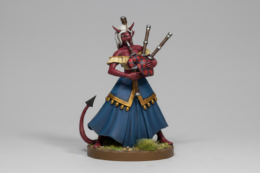 Tiefling Female Bard (Bagpipes) – RPG Miniature for Dungeons & Dragons, Pathfinder, and Tabletop RPGs
