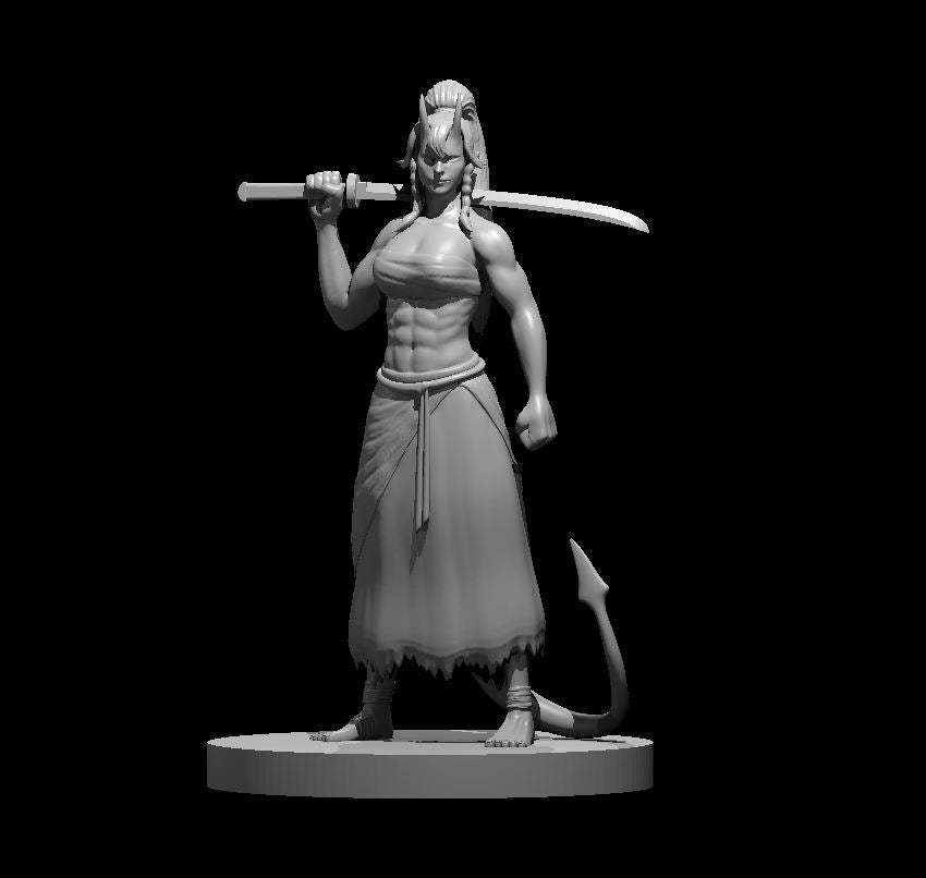 Tiefling Female Kensei Monk (Katana) – RPG Miniature for Dungeons & Dragons, Pathfinder, and Tabletop RPGs