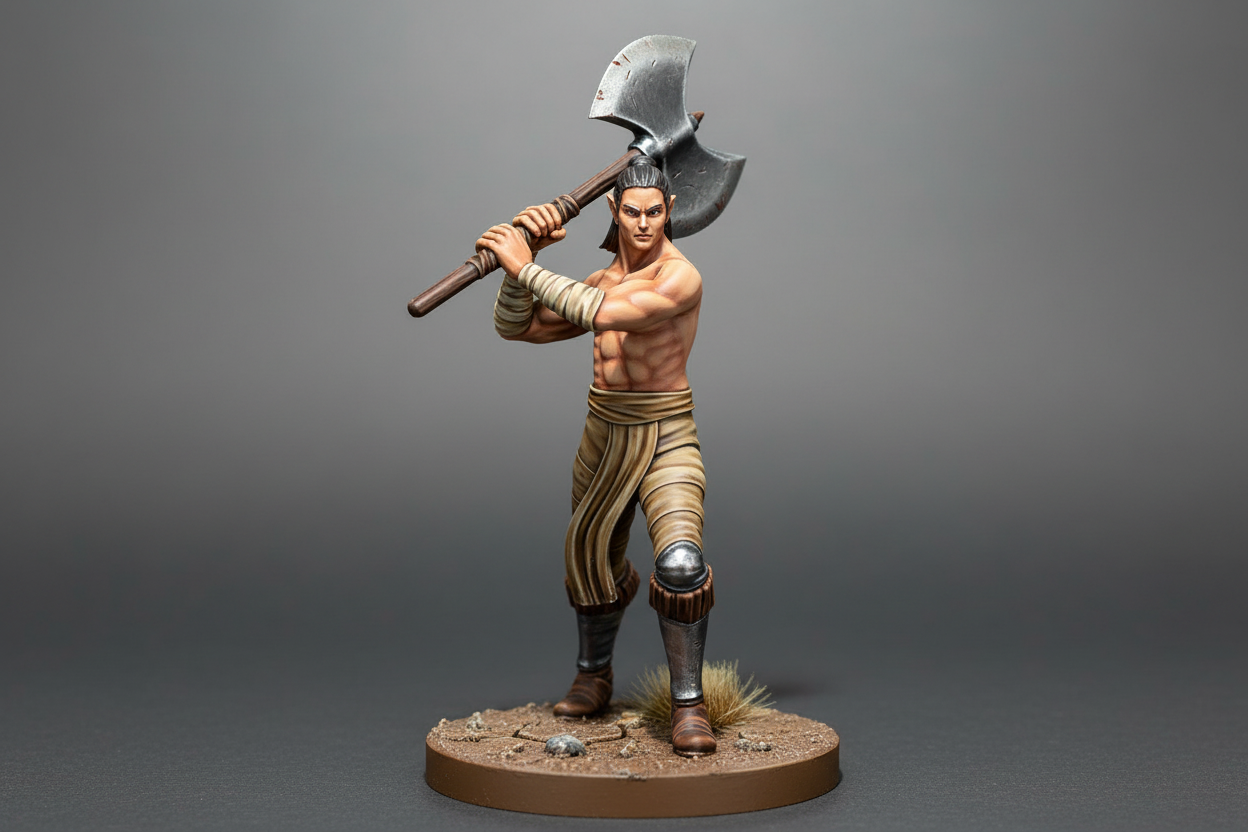 Half-Elf Male Barbarian (Great Axe) Miniature – RPG Miniature for Dungeons & Dragons, Pathfinder, and Tabletop RPGs
