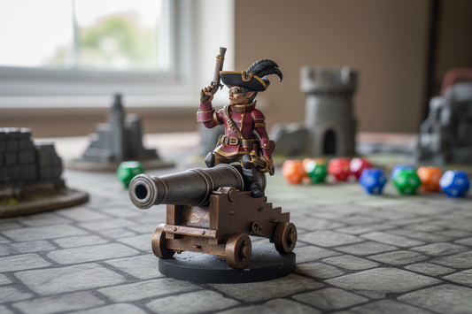Gnome Male Artillerist Artificer on Cannon – RPG Miniature for Dungeons & Dragons, Pathfinder, and Tabletop RPGs