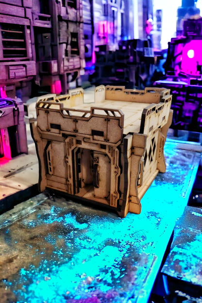 Cyberpunk CPB01 Building - Small Industrial Stack with Working Doors and Modular Options - Blacksheep Industries Laser & Design