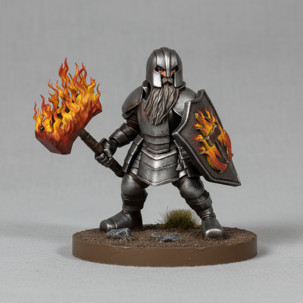 Dwarf Male Cleric (Flaming Hammer) – RPG Miniature for Dungeons & Dragons, Pathfinder, and Tabletop RPGs